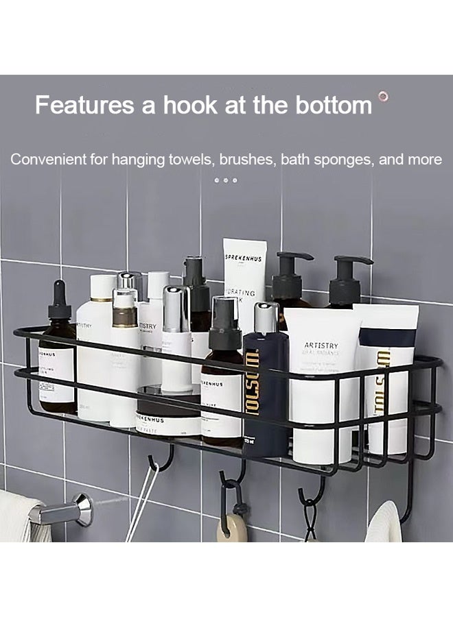 ZERIFAM Shower Caddy, Black Corner Rack with Side Hooks, Bathroom Shelf, Wall-Mounted Storage, Kitchen Shelf, Wall-Mounted Bathroom Storage Rack, No-Drill Wall-Mounted Shower Gel Holder - Image 4