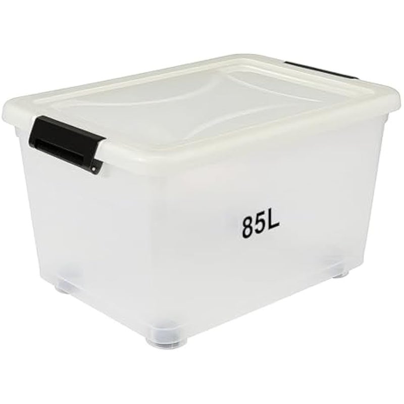 Loquat 85L Extra Large Plastic Storage Box with Lockable Lid – Clear Stackable Organizer Bins for Clothes, Kitchen, Toys, Garage Tools, Blankets, Office Supplies - Image 1