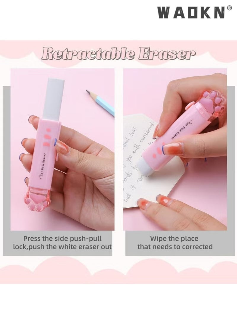 WAOKN 8 Pcs Cute Cat Paw Stationery Set Kawaii School Supplies Including Pencil Sharpener Retractable Eraser Correction Tape Sticky Notes Ruler Mini Scissors Utility Knife for Cat Lovers Students (Pink - Image 3