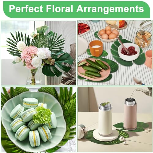 Ledoira 84 Pieces 8 Kinds Artificial Tropical Palm Leaves Safari Jungle Leaves with Stems Leaf Decorations for Hawaiian Luau Party Beach Baby Shower Birthday Theme Table Wedding Decorations - Image 3