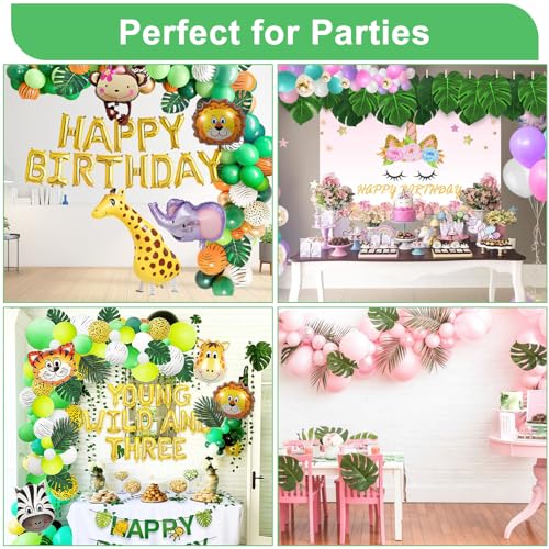 Ledoira 84 Pieces 8 Kinds Artificial Tropical Palm Leaves Safari Jungle Leaves with Stems Leaf Decorations for Hawaiian Luau Party Beach Baby Shower Birthday Theme Table Wedding Decorations - Image 4