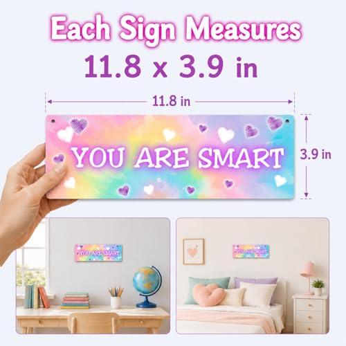 ISOVF 4 Pieces Tie Dye Kids Room Wall Decor Wooden Signs, Motivational Wall Art for Girls Bedroom, Nursery, Playroom, Classroom Decor, You Are Loved Brave Kind Smart(Sign-04) - Image 2