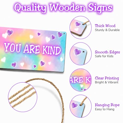ISOVF 4 Pieces Tie Dye Kids Room Wall Decor Wooden Signs, Motivational Wall Art for Girls Bedroom, Nursery, Playroom, Classroom Decor, You Are Loved Brave Kind Smart(Sign-04) - Image 4