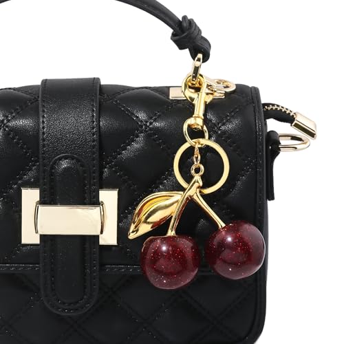 SORGERLY Red Cherry Bag Charm Keychain - Cute Purse Handbag Fruit Accessories - Beautiful Birthday Gift for Women (Red&Gold) - Image 3