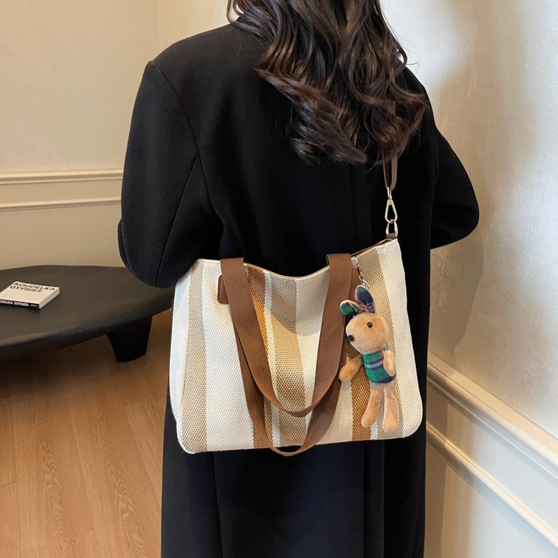 Large Women'S Bag 2026 New Fashion Striped Canvas Bag Commuter Tote Bag Trendy Shoulder Crossbody Mommy Bag - Image 4
