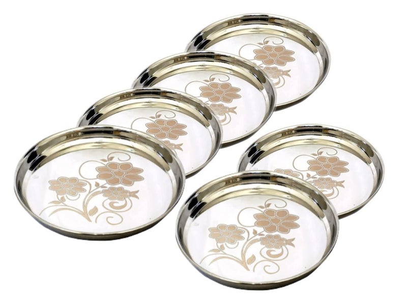 KC Stainless Steel Dinner Plate | Thali | Khumcha Plate with Laser Design Set of 6 Plates (Diamm. 27 Cms) (Set of 6 Thali) - Image 2