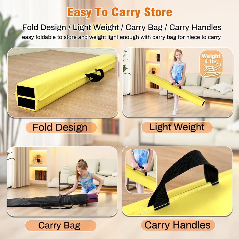 MARFULA 6 FT / 8 FT / 9 FT Folding Gymnastics Beam Foam Balance Floor Beam - Extra Firm - Suede Cover - Anti Slip Bottom with Carry Bag for Kids/Adults Home Use - Image 5