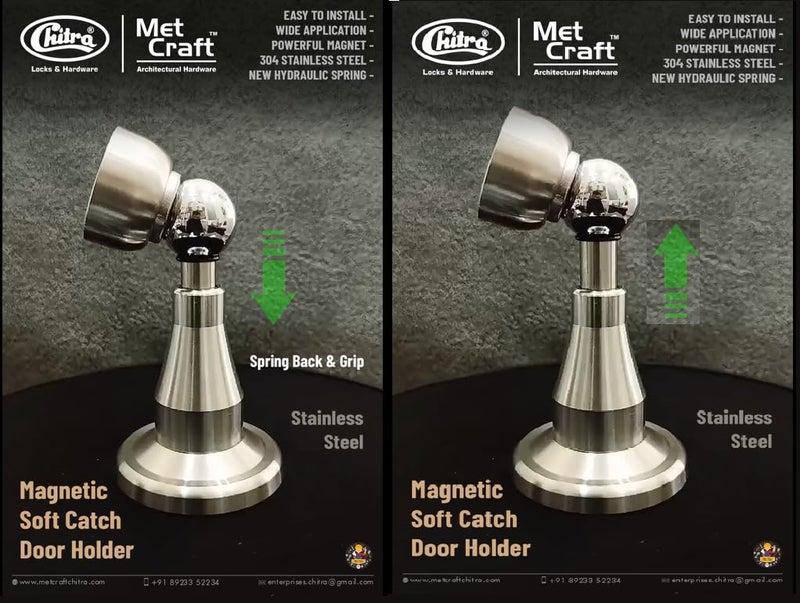 Met Craft Heavy Duty Hydraulic Stainless Steel 4.25 inch Bell Door Magnetic Stopper Soft-Catch | Door Magnets to Hold Door | Door Magnet 360' Angle Hold with Screw Fitting .Pack of 1 (Satin Silver) - Image 4