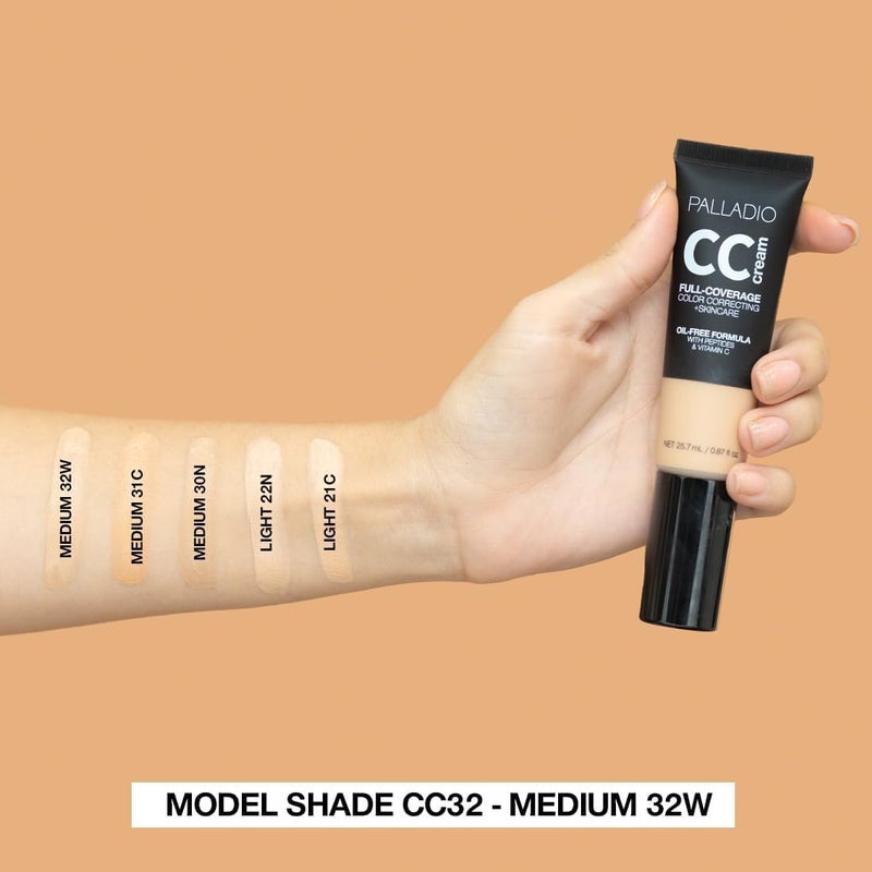 Palladio Full-Coverage Color Correction CC Cream, Oil-Free with Peptides & Vitamin C, Best for Correcting Redness and Uneven Skin Tone, Buildable Foundation Coverage (Light 22N) - Image 3
