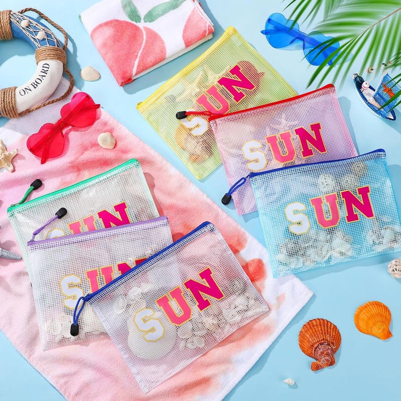 Kacctyen 12 Pcs Clear Sun Makeup Bag Beach Pool Waterproof Makeup Sunscreen Pouch Portable Travel Preppy Mesh Bag Zipper Pouch Toiletry Storage Women Gift for Cosmetic Accessories - Image 3