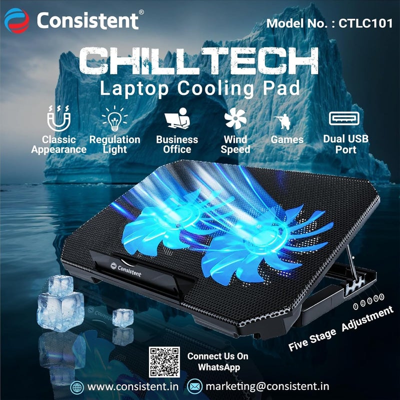 Consistent Laptop Cooling Pad Chilltech with 2 RGB Fan Silent Cooling Fan - Image 2