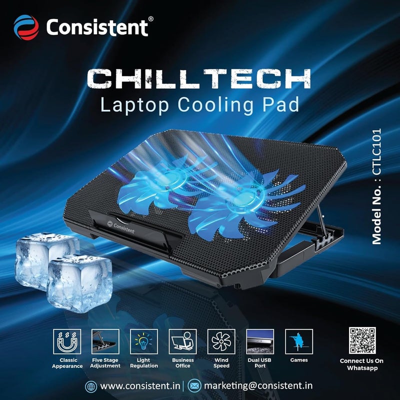 Consistent Laptop Cooling Pad Chilltech with 2 RGB Fan Silent Cooling Fan - Image 1