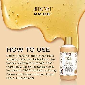 African Pride Moisture Miracle Honey Coconut Oil Shampoo 12 oz - Image 5