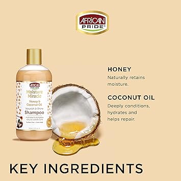 African Pride Moisture Miracle Honey Coconut Oil Shampoo 12 oz - Image 4