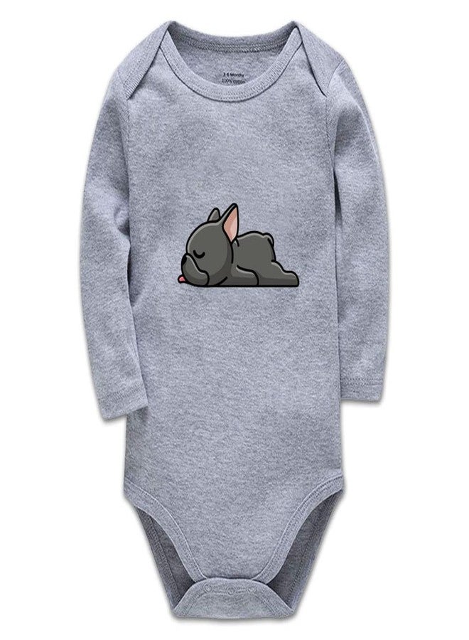 YCICIVDee French Bull&Dog. Animal Fun Print Bodysuit Cute Baby Rompers 0-3 Months Long-Sleeved Grey Clothes - Image 1