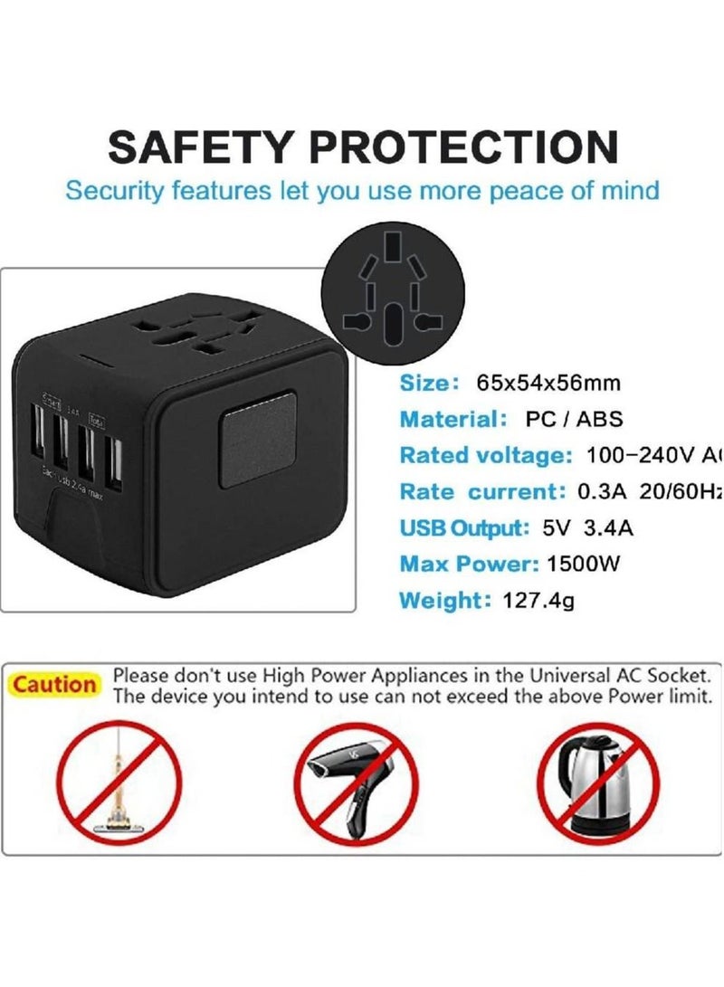 جينيكست محول السفر الدولي محول الطاقة العالمي في جميع أنحاء العالم الكل في واحد 4 USB مع قابس كهربائي - Image 3
