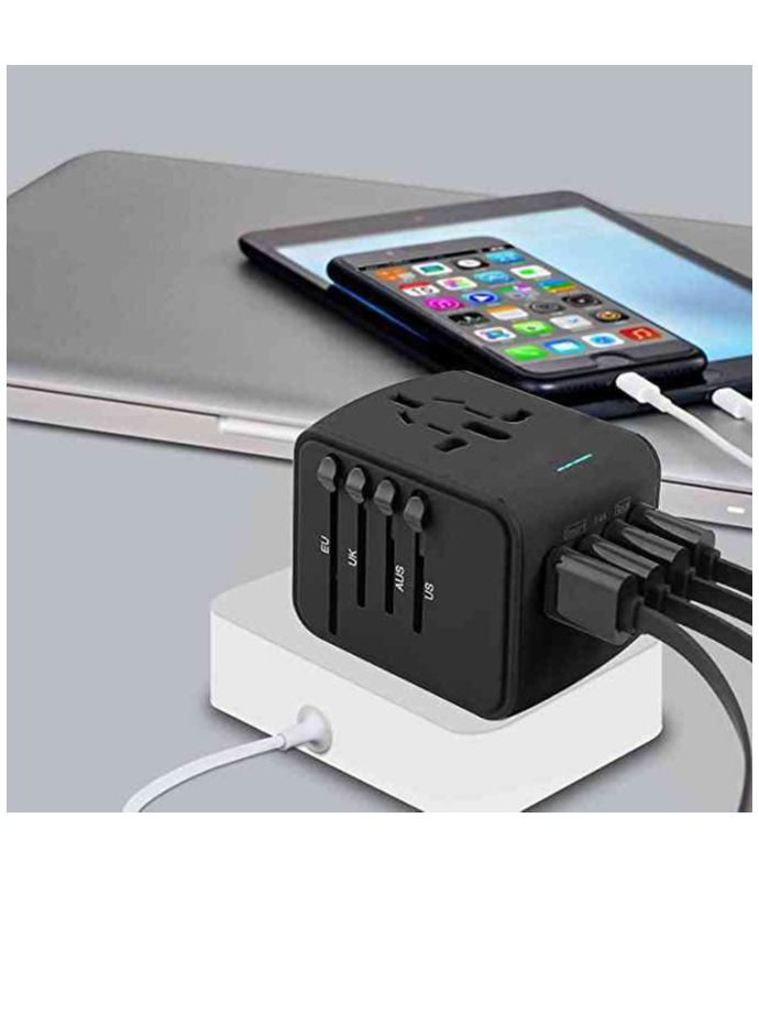 جينيكست محول السفر الدولي محول الطاقة العالمي في جميع أنحاء العالم الكل في واحد 4 USB مع قابس كهربائي - Image 4