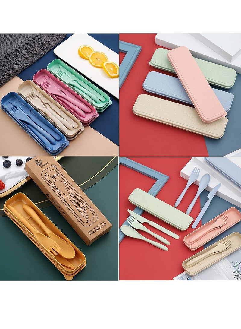 Zikra Wheat Straw Cutlery, Reusable Portable Travel Utensil Set with Case, Spoon Knife Fork Tableware set, for Kids Adult Travel Picnic Camping or Daily Use (8 Colors) - Image 4