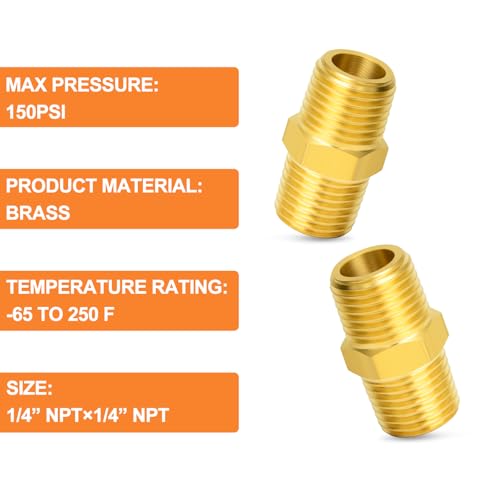 GASHER 10PCS Brass Pipe Fitting, Reducing Hex Nipple, 1/4-Inch Male Pipe x 1/4-Inch Male Pipe - Image 3