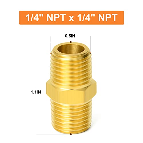 GASHER 10PCS Brass Pipe Fitting, Reducing Hex Nipple, 1/4-Inch Male Pipe x 1/4-Inch Male Pipe - Image 2