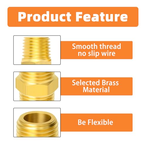 GASHER 10PCS Brass Pipe Fitting, Reducing Hex Nipple, 1/4-Inch Male Pipe x 1/4-Inch Male Pipe - Image 5