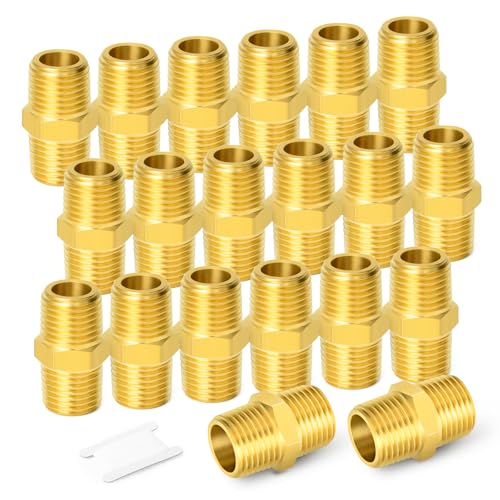 GASHER 10PCS Brass Pipe Fitting, Reducing Hex Nipple, 1/4-Inch Male Pipe x 1/4-Inch Male Pipe - Image 1
