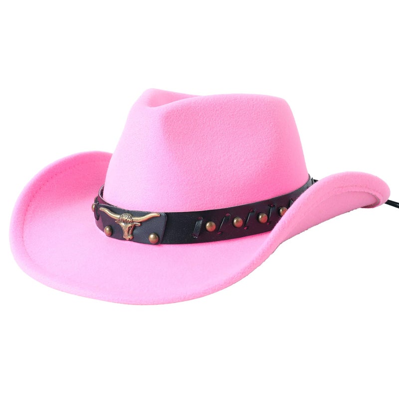 Jastore Western Cowboy Hat for Kids Boy Girl Classic Cowboy Cowgirl Dress Up Hat with Buckle Belt(Pink, 5-12 Years) - Image 2