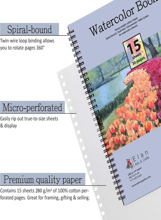 Elan كتاب ألوان مائي A4، ورق مائي إيطالي 100% قطن، 15 ورقة 300gsm، دفتر رسم مائي A4، ورق قطن للرسم 11.7x8.3 بوصة، ورق قماش للطلاء الأكريليكي، دفتر ورق للطلاء - Image 2