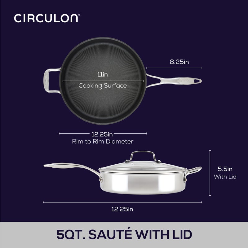 Circulon Scratch Defense 30cm Saute Pan with Lid: Non Stick Stainless Steel Saute Pan with Helper Handle and Glass Lid, All Hob Suitable - Image 2