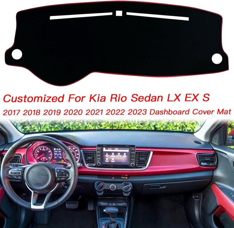KEEGTBOX غطاء لوحة القيادة الداخلية وسادة الحماية المتوافق مع كيا ريو سيدان LX EX S 2017 2018 2019 2020 2021 2022 2023 واقي من الشمس الوهج الأشعة فوق البنفسجية (إطار أحمر) - Image 3