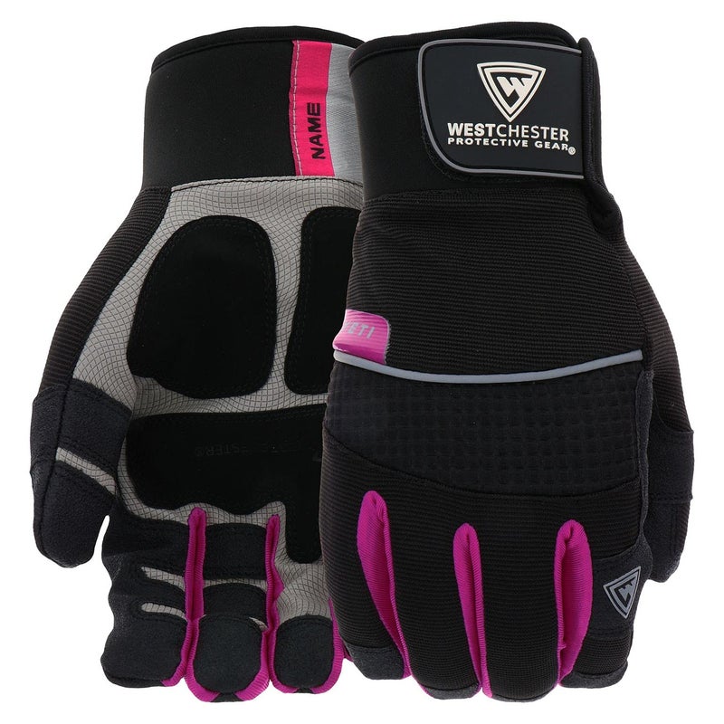 West Chester Womens Yeti UPVC Grip Winter Gloves Hand Protection FleeceLined Safety Work Gloves BlackGreyPink MediumLarge 96051WML