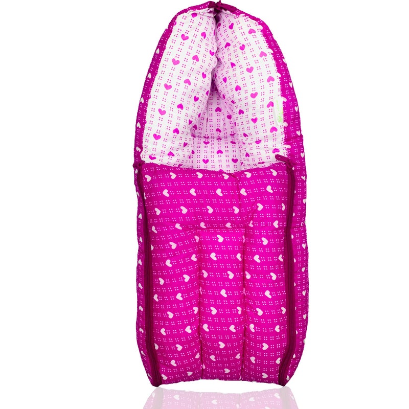 Infans Mini Dotted-Heart Mega 3 in 1 Baby's Cotton Bed Cum Carry Bed Printed Baby Sleeping Bag-Baby Bed-Infant Portable for Unisex Easily Portable, Light Weight Carry for New Born 4-8 Months Old(Pink) - Image 1