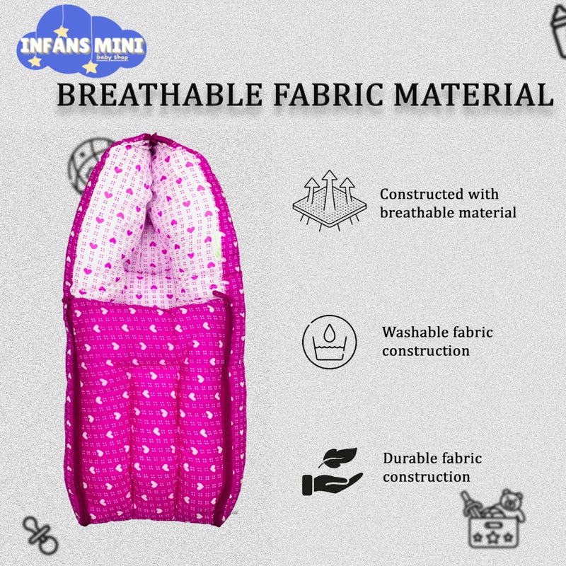 Infans Mini Dotted-Heart Mega 3 in 1 Baby's Cotton Bed Cum Carry Bed Printed Baby Sleeping Bag-Baby Bed-Infant Portable for Unisex Easily Portable, Light Weight Carry for New Born 4-8 Months Old(Pink) - Image 5