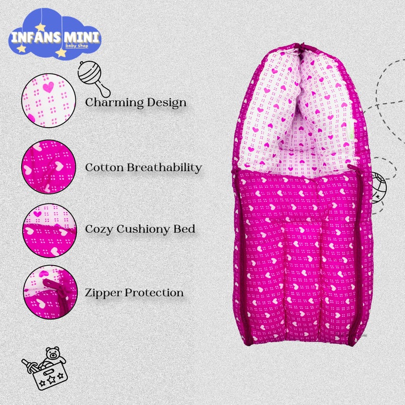 Infans Mini Dotted-Heart Mega 3 in 1 Baby's Cotton Bed Cum Carry Bed Printed Baby Sleeping Bag-Baby Bed-Infant Portable for Unisex Easily Portable, Light Weight Carry for New Born 4-8 Months Old(Pink) - Image 4