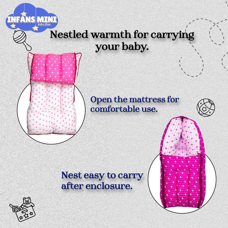 Infans Mini Dotted-Heart Mega 3 in 1 Baby's Cotton Bed Cum Carry Bed Printed Baby Sleeping Bag-Baby Bed-Infant Portable for Unisex Easily Portable, Light Weight Carry for New Born 4-8 Months Old(Pink) - Image 3