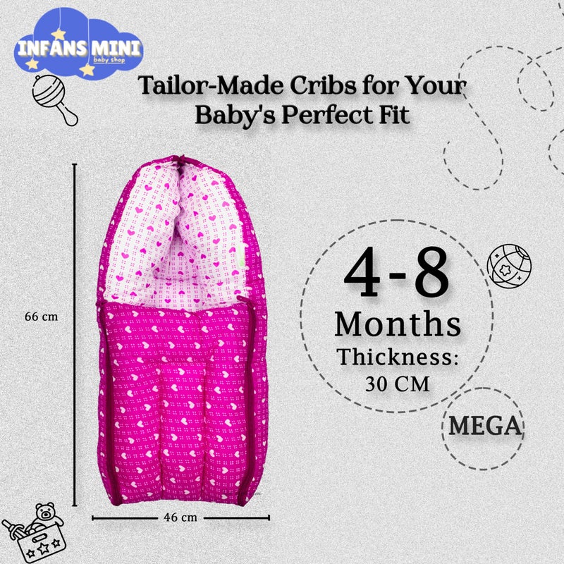 Infans Mini Dotted-Heart Mega 3 in 1 Baby's Cotton Bed Cum Carry Bed Printed Baby Sleeping Bag-Baby Bed-Infant Portable for Unisex Easily Portable, Light Weight Carry for New Born 4-8 Months Old(Pink) - Image 2