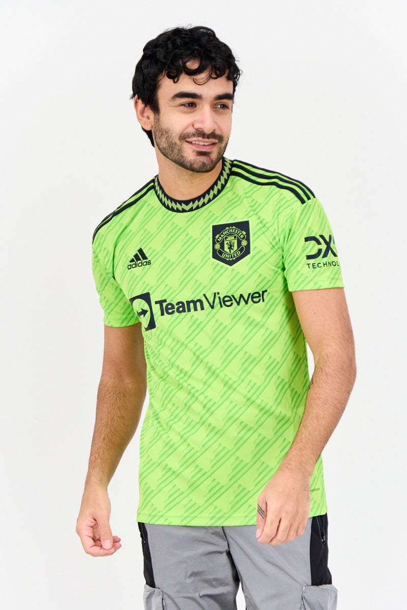 Adidas تي شيرت تدريب قصير الأكمام للرجال، أخضر زاهي - Image 1