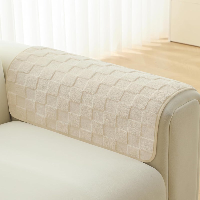 Foxdecor Fuzzy Couch Arm Covers Recliner Arm Covers, Arm Chair Covers Set of 2, Non-Slip Chair Arm Covers, Arm Rest Cover for Sofa, Armchair Slipcovers Couch Arm Protector (Cream White 30x30 inch) - Image 1