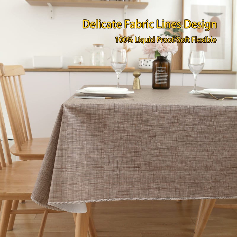 LIBERECOO Vinyl Tablecloth with Flannel Backing, Flaxen, Waterproof, Stain-Resistant, Easy-Clean Table Cover for Dining, Kitchen, and Outdoor Use, 60" x 120" Rectangle - Image 2