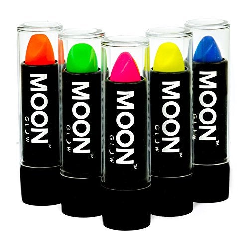 Moon Glow  Blacklight Neon UV Lipstick 016oz Intense Set of 5 colors  Glows brightly under BlacklightsUV Lighting