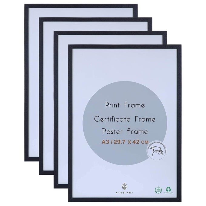A3 PHOTO PICTURE FRAME 297 X 42 CM BLACK WOOD CERTIFICATE FRAMES WITH PERSPEX GLASS FOR WALL DISPLAY HORIZONTALLY OR VERTICALLY IN LIVING ROOM BEDROOM GALLERY SET OF 4
