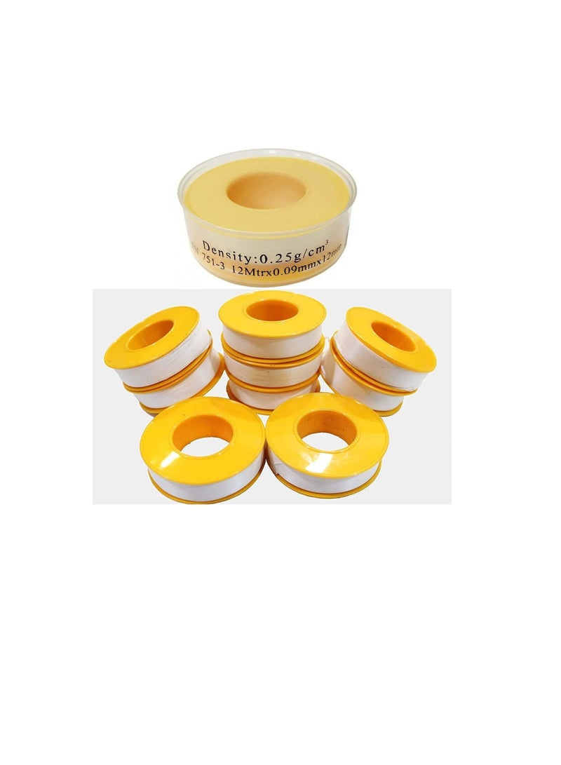 Robustline Thread Sealing Teflon Tape with 0.25g/cm2 Density, 0.9MM x 12MTR PTFE for Pipe Fittings and Fixing Water Leak (12 MTRS) (10) - Image 1