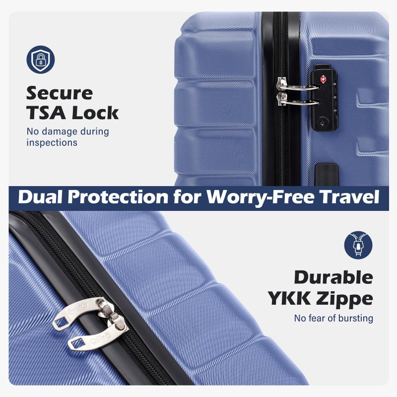Coolife Medium Checked Luggage with Spinner Wheels Hardside Suitcase TSA Lock Telescopic Handle(Blue) - Image 2
