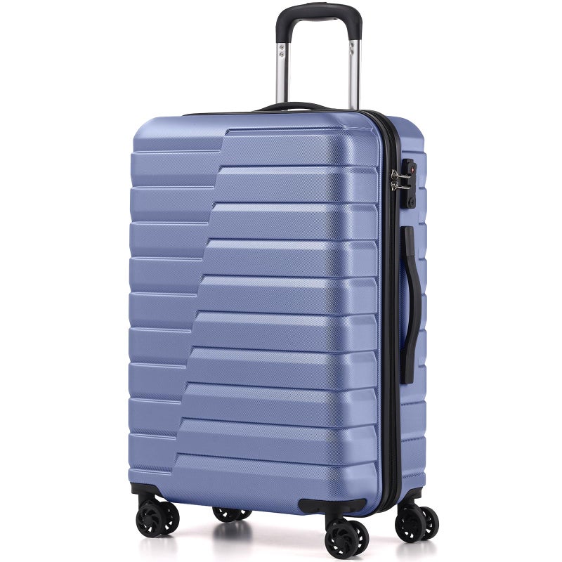 Coolife Medium Checked Luggage with Spinner Wheels Hardside Suitcase TSA Lock Telescopic Handle(Blue) - Image 1