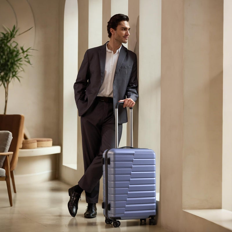 Coolife Medium Checked Luggage with Spinner Wheels Hardside Suitcase TSA Lock Telescopic Handle(Blue) - Image 4