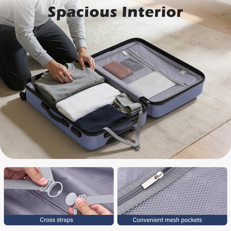 Coolife Medium Checked Luggage with Spinner Wheels Hardside Suitcase TSA Lock Telescopic Handle(Blue) - Image 5