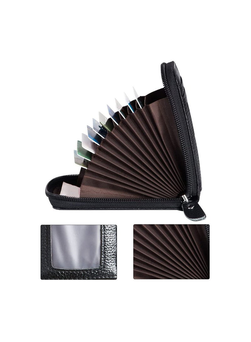 GGOOT Short Zipper Transparent Window Organ Wallet Leather Credit Card Clip For Men And Women Business Card Holder, Black, 12x7.5x2.5cm  - Image 5