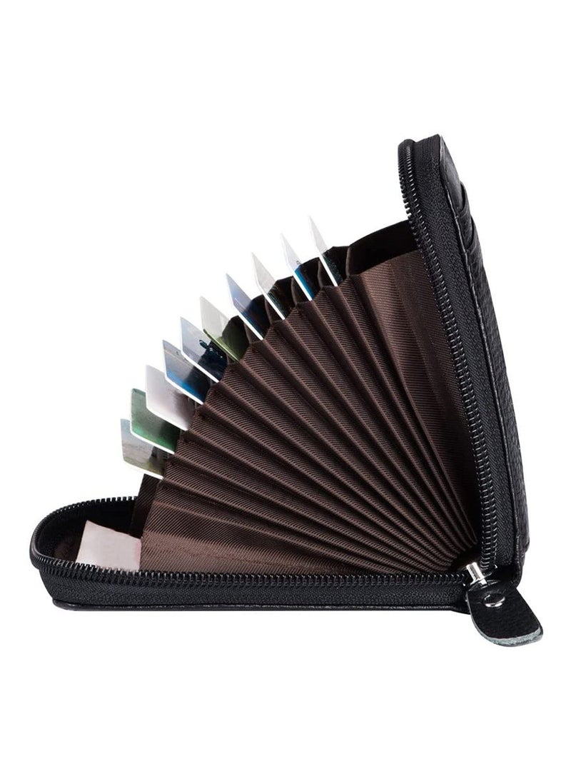 GGOOT Short Zipper Transparent Window Organ Wallet Leather Credit Card Clip For Men And Women Business Card Holder, Black, 12x7.5x2.5cm  - Image 2