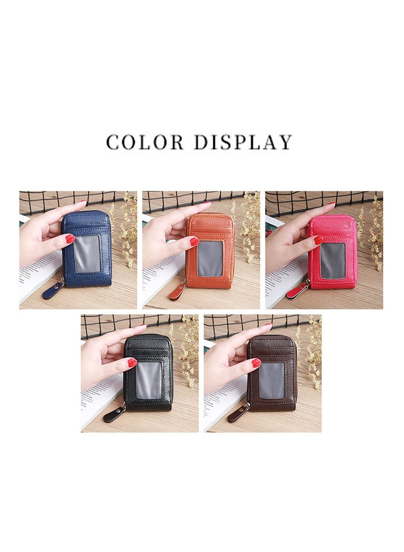 GGOOT Short Zipper Transparent Window Organ Wallet Leather Credit Card Clip For Men And Women Business Card Holder, Black, 12x7.5x2.5cm  - Image 3