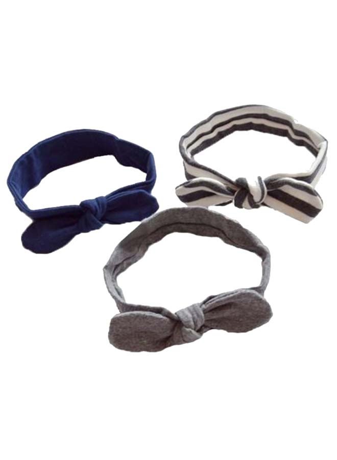 مجموعة ربطات رأس بتصميم عقدة فيونكة للأطفال من 3 قطع رمادي/أبيض/أزرق 18سم - Image 2